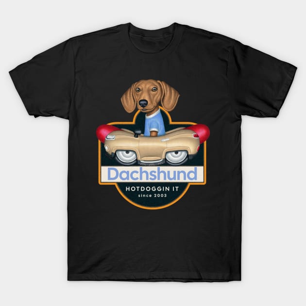 Dachshund HotDoggin It T-Shirt by Danny Gordon Art